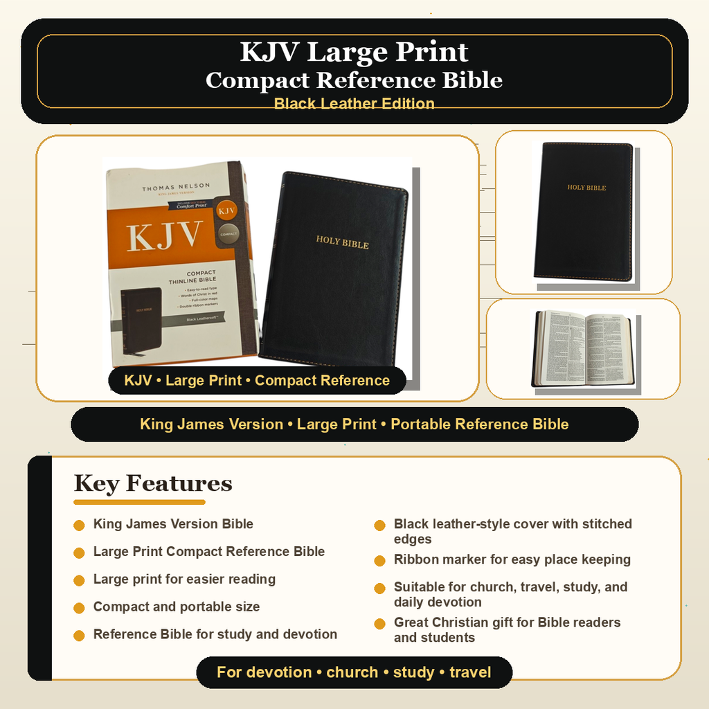 KJV Compact Thinline Bible, Comfort Print – Black Leathersoft (Thomas Nelson)