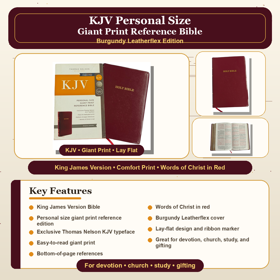 KJV Personal Size Giant Print Reference Bible, Comfort Print – Burgundy Leatherflex, Lay Flat (Thomas Nelson)