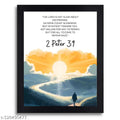2 Peter 3:9 Bible Verse Wall Art - Religious Scripture Print Featuring Sunset Landscape in Black Frame