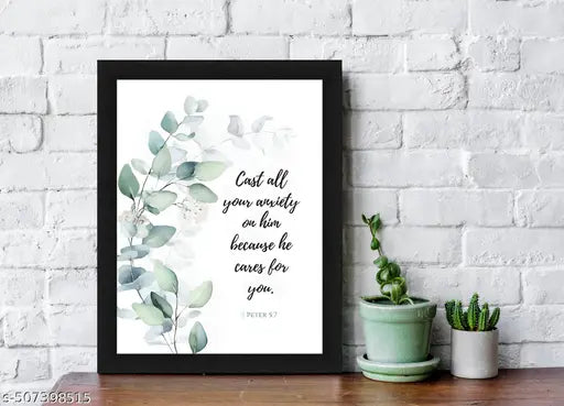 1 Peter 5:7 Bible Verse Wall Art - Christian Decor Framed Poster Featuring 'Cast All Your Anxiety on Him'