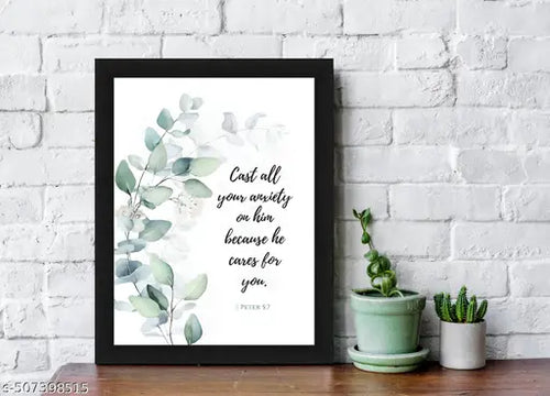 1 Peter 5:7 Bible Verse Wall Art - Christian Decor Framed Poster Featuring 'Cast All Your Anxiety on Him'