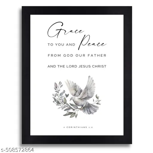 2 Corinthians 1:2 Bible Verse 'Grace and Peace' Wall Art - Black Synthetic Wood Frame