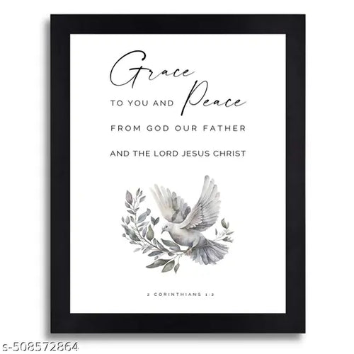 2 Corinthians 1:2 Bible Verse 'Grace and Peace' Wall Art - Black Synthetic Wood Frame