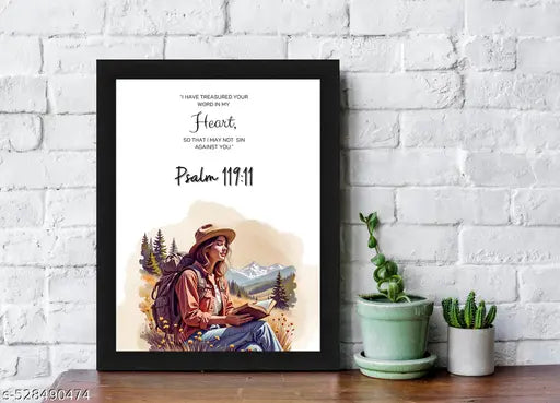Psalm 119:11 Bible Verse Wall Art - Mountain Nature Scripture Print with Black Frame