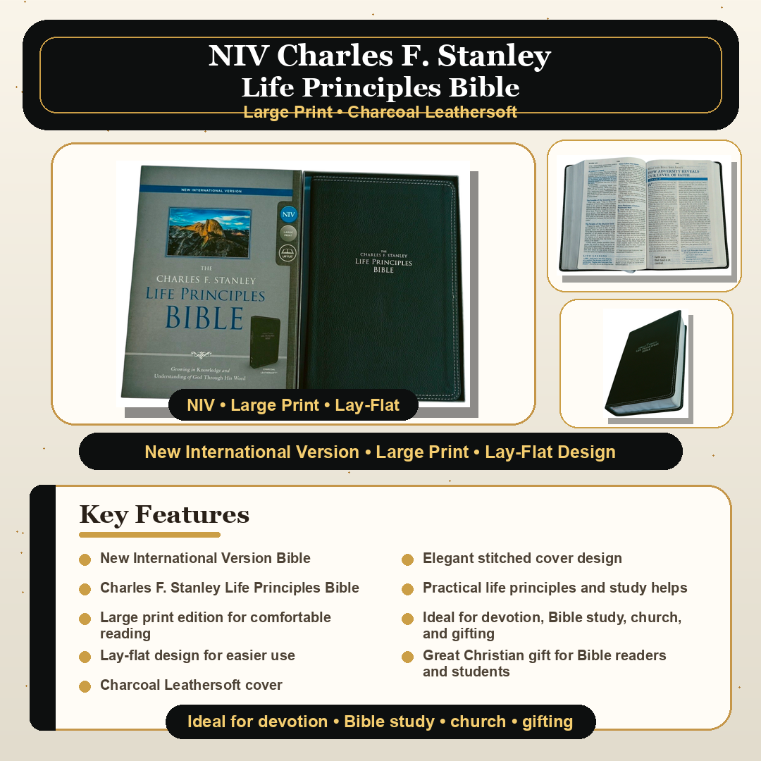 NIV Charles F. Stanley Life Principles Bible, Large Print – Charcoal Leathersoft