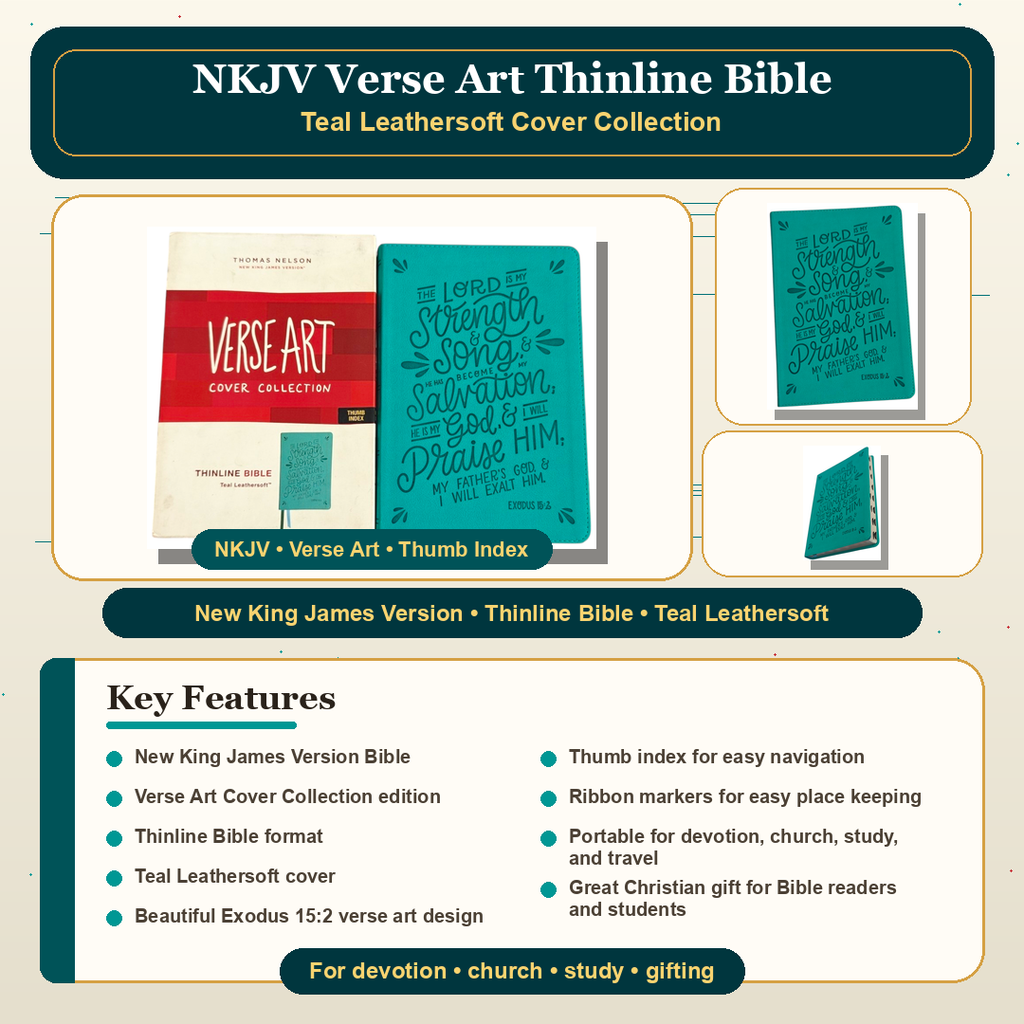 NKJV Verse Art Thinline Bible – Teal Leathersoft, Exodus 15:2 (Thomas Nelson Cover Collection)