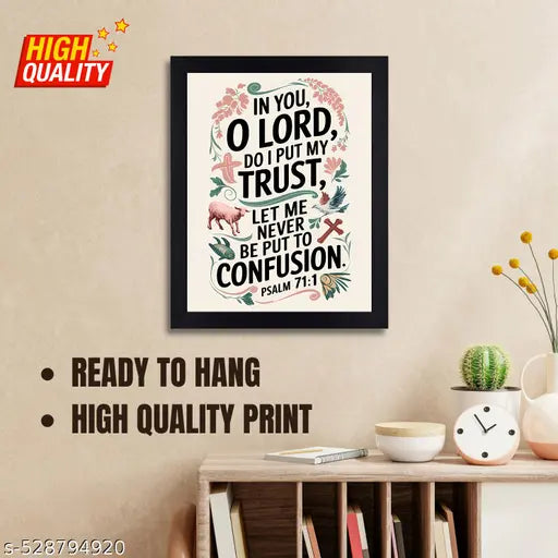 Psalm 71:1 Christian Bible Verse Wall Art Print with Black Frame - Religious Scripture Home Decor