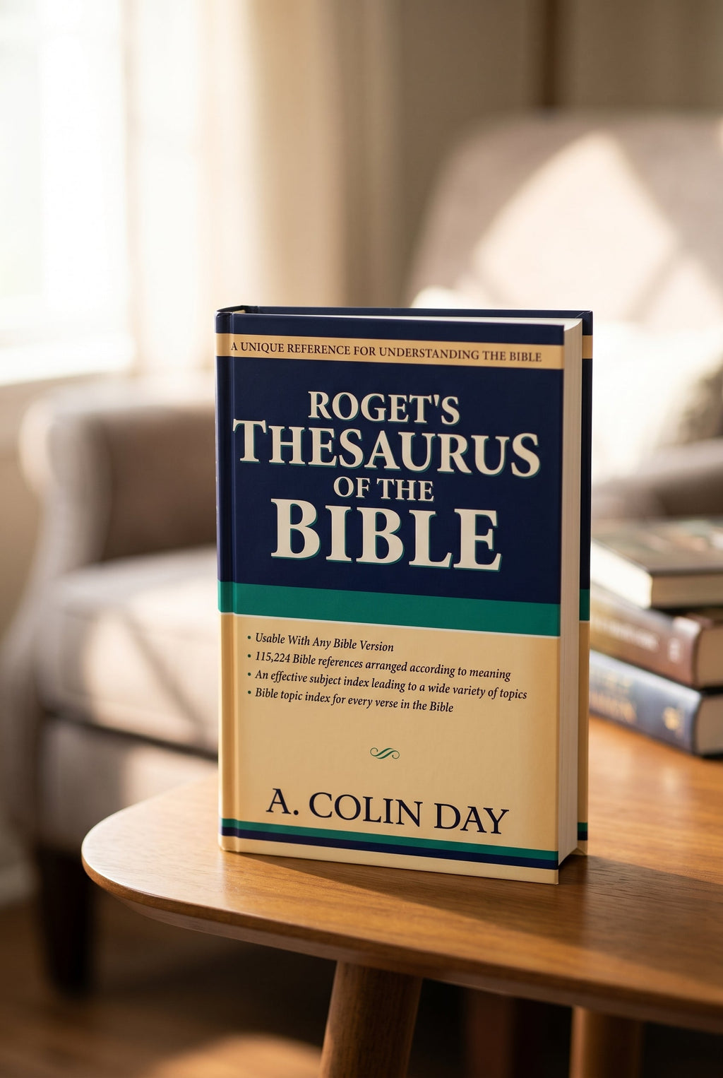 Studio photo of Roget's Thesaurus of the Bible in lifestyle