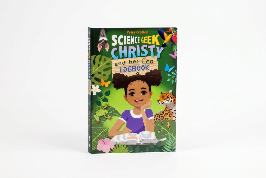Studio photo of Science Geek Christy and her Eco-Logbook in hero