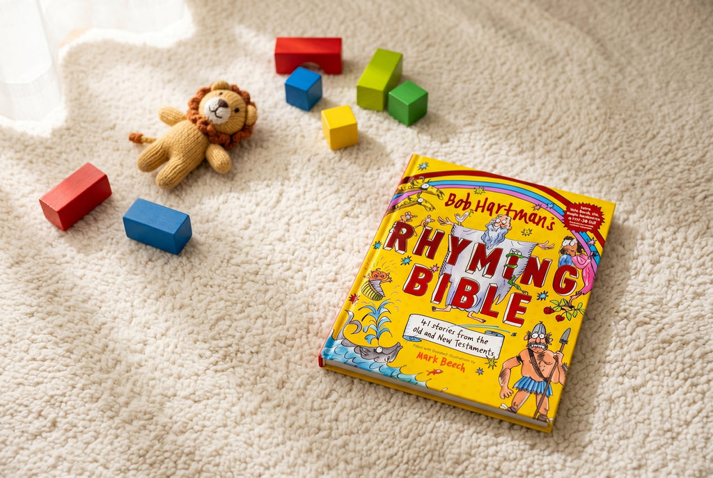 Studio photo of Bob Hartman's Rhyming Bible in lifestyle