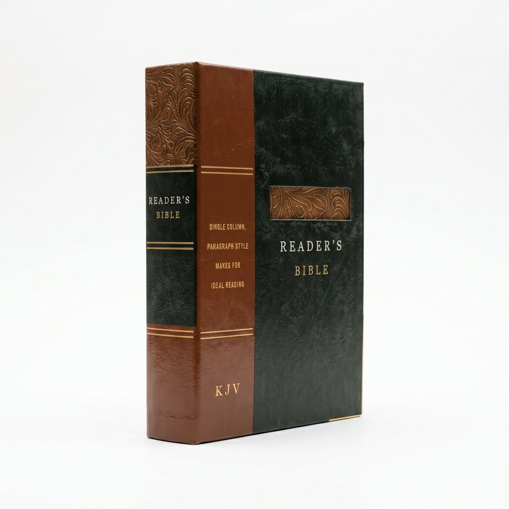 Studio photo of KJV Reader's Bible, Black/Brown Tooled LeatherTouch in hero