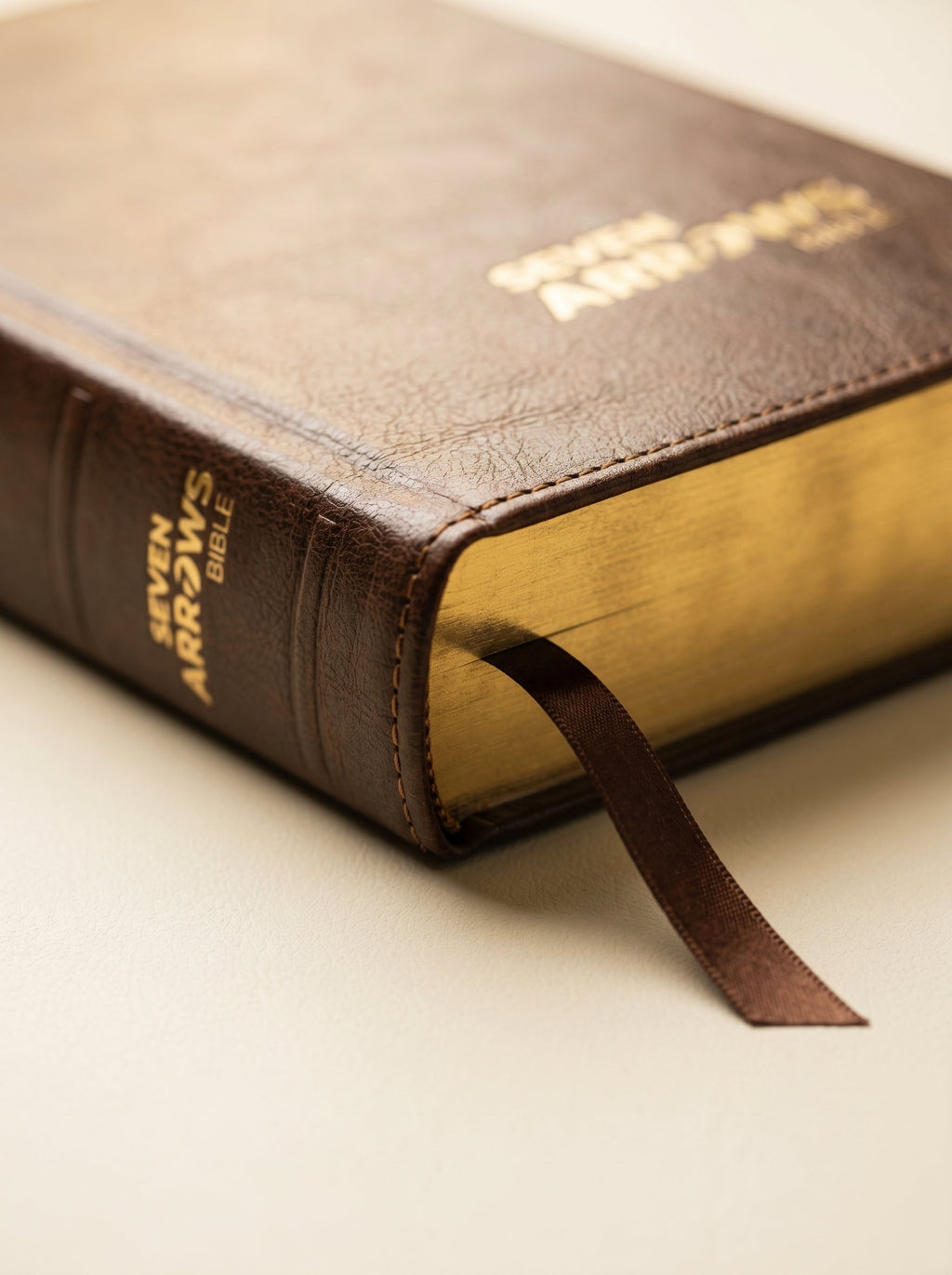 Studio photo of CSB Seven Arrows Bible - Brown Leathertouch in detail