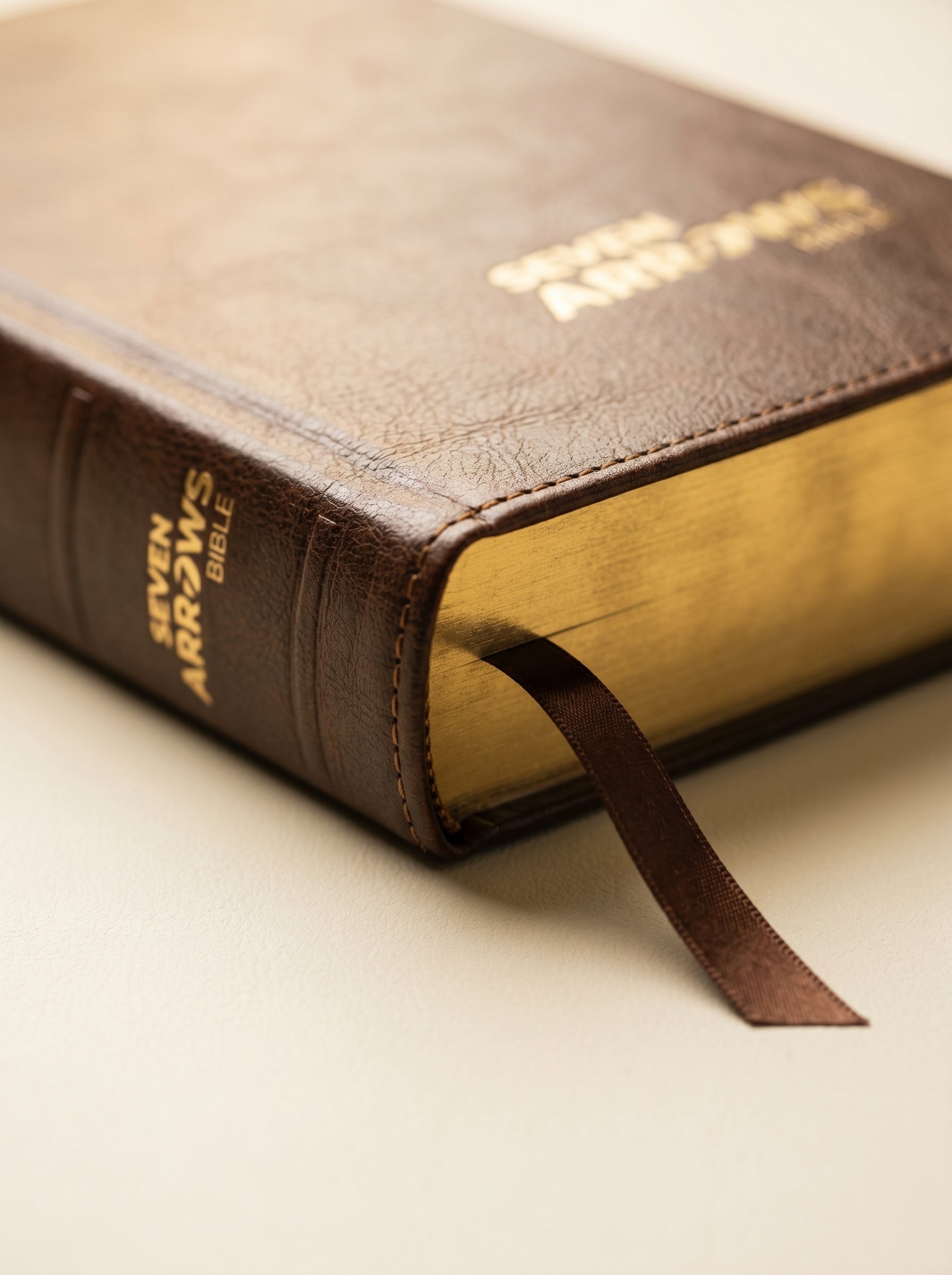 Studio photo of CSB Seven Arrows Bible - Brown Leathertouch in detail