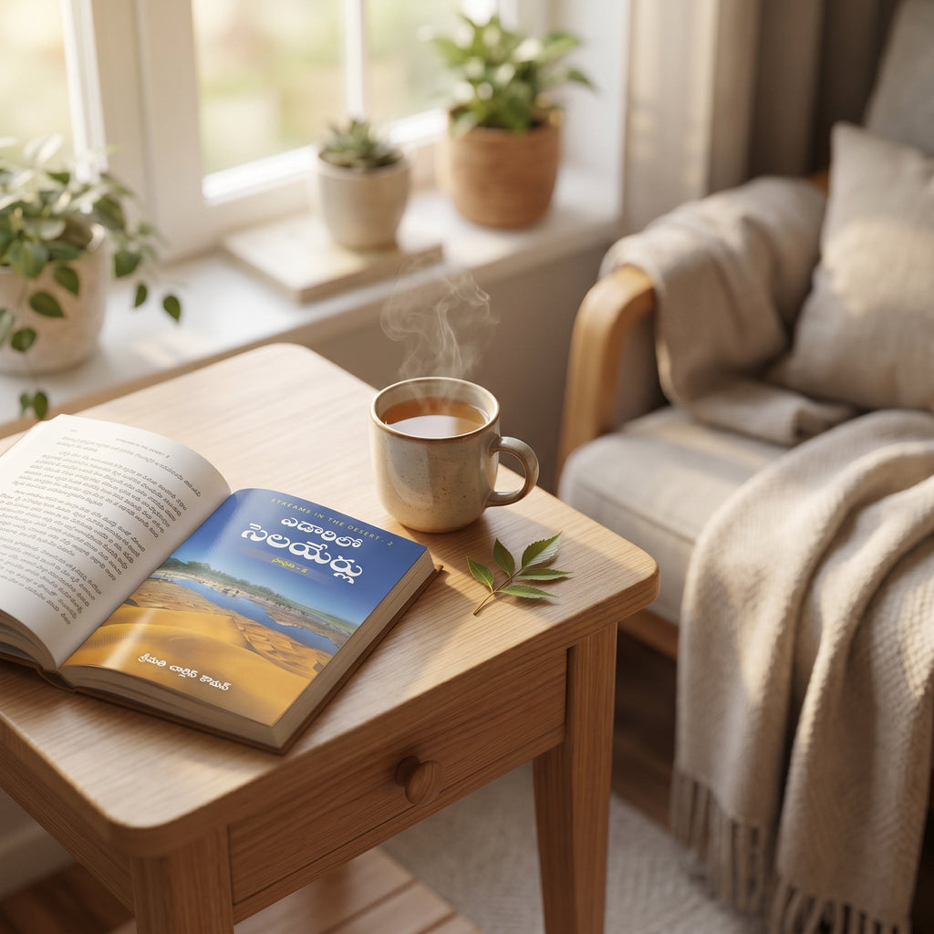 Studio photo of Streams in the Desert Volume 2 (Telugu) in lifestyle