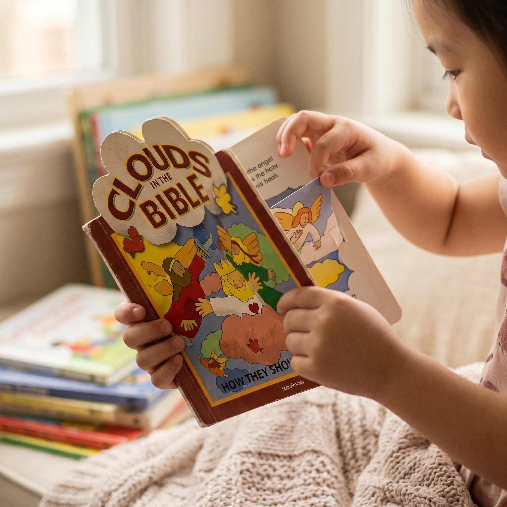 Studio photo of Clouds - How They Show God's Love - Bible Stories for Kids - Kids Bible Books Board Book (Flip-The-Flap) in lifestyle
