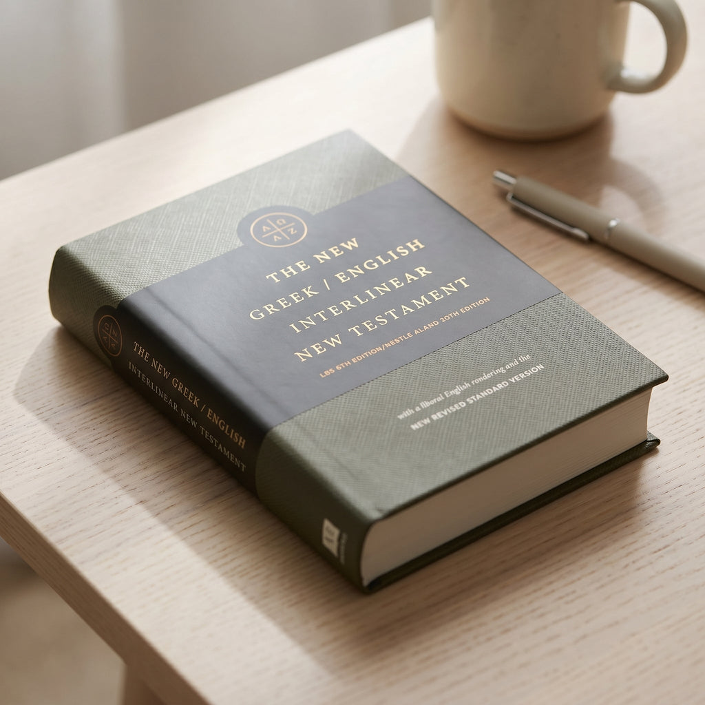 Studio photo of The New Greek/English Interlinear New Testament in detail