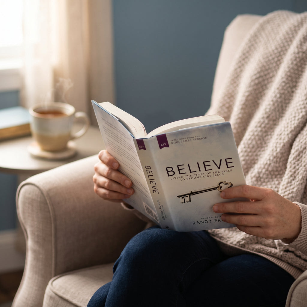 Studio photo of KJV, Believe, Hardcover: Living the Story of the Bible to Become Like Jesus in lifestyle