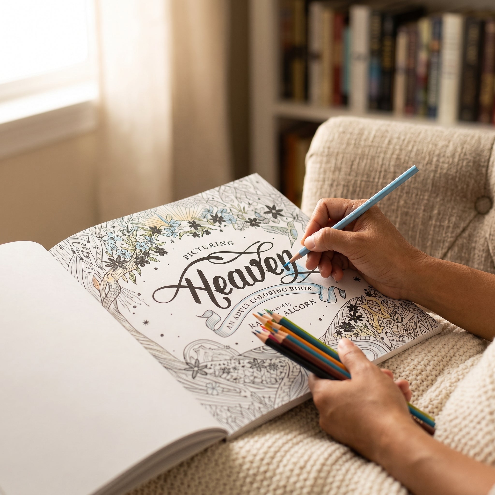 Studio photo of Picturing Heaven: 40 Hope-Filled Devotions with Coloring Pages in lifestyle