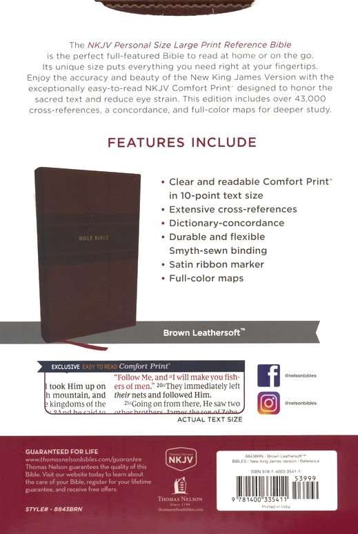 NKJV Personal Size Large Print Reference Bible, Brown LeatherSoft Cover, ISBN 9781400335411