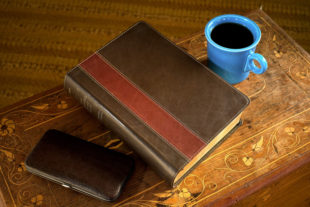 Top-down view of Large Print Imitation Leather Swindoll Study Bible NLT Bible