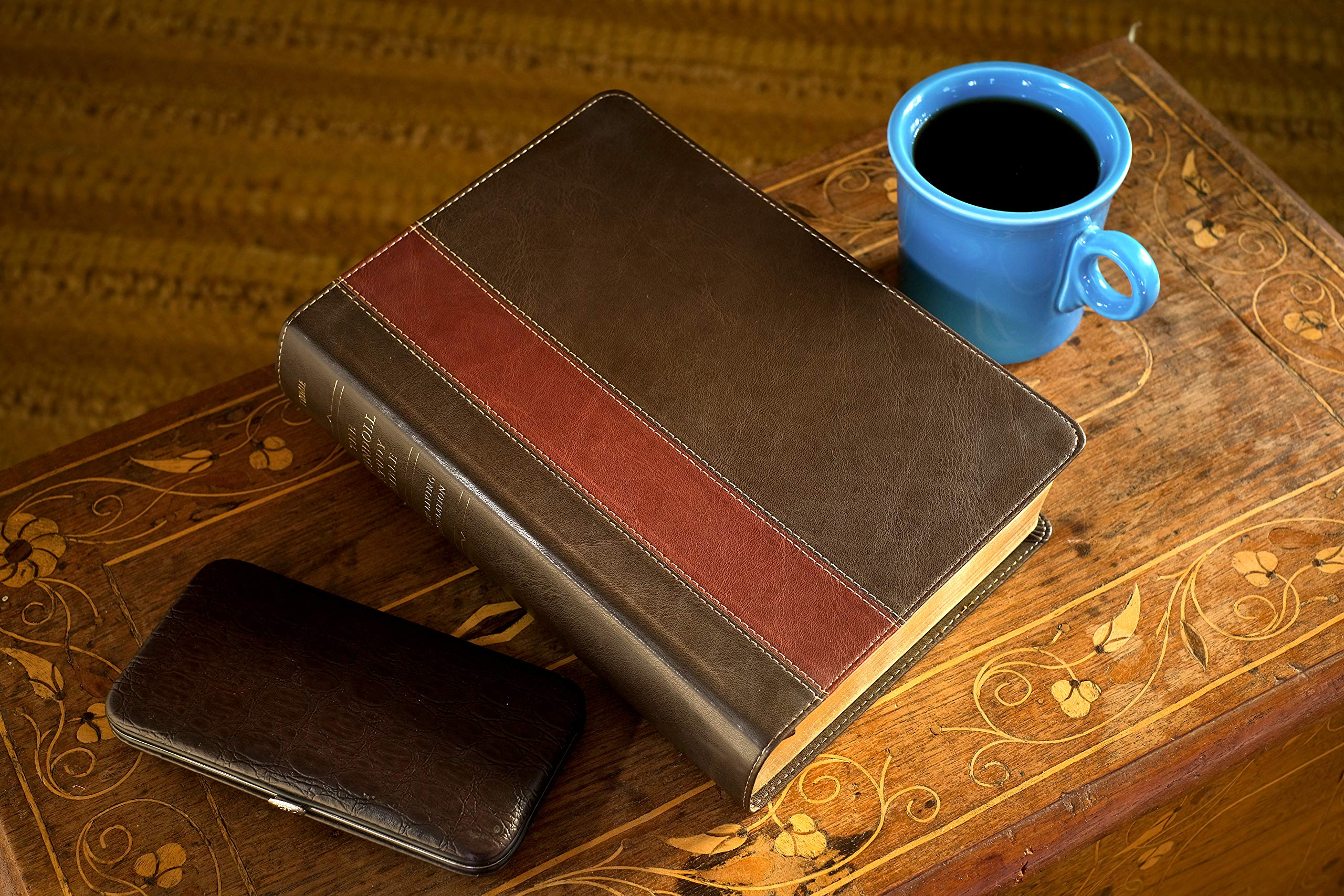 Top-down view of Large Print Imitation Leather Swindoll Study Bible NLT Bible